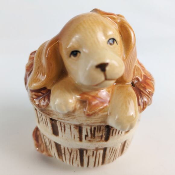 Vtg Avon Cocker Spaniel Puppy Dog Basket Fun Ceramic Pomander Potpourri Holder - Picture 2 of 5